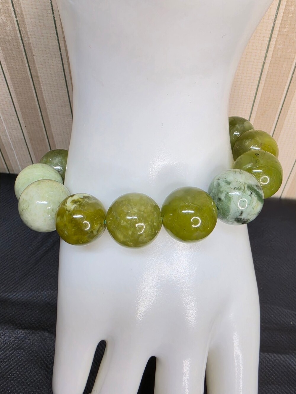 Burmese Jade 15mm Stretch Bracelet Natural Green & Celadon Size 6.5